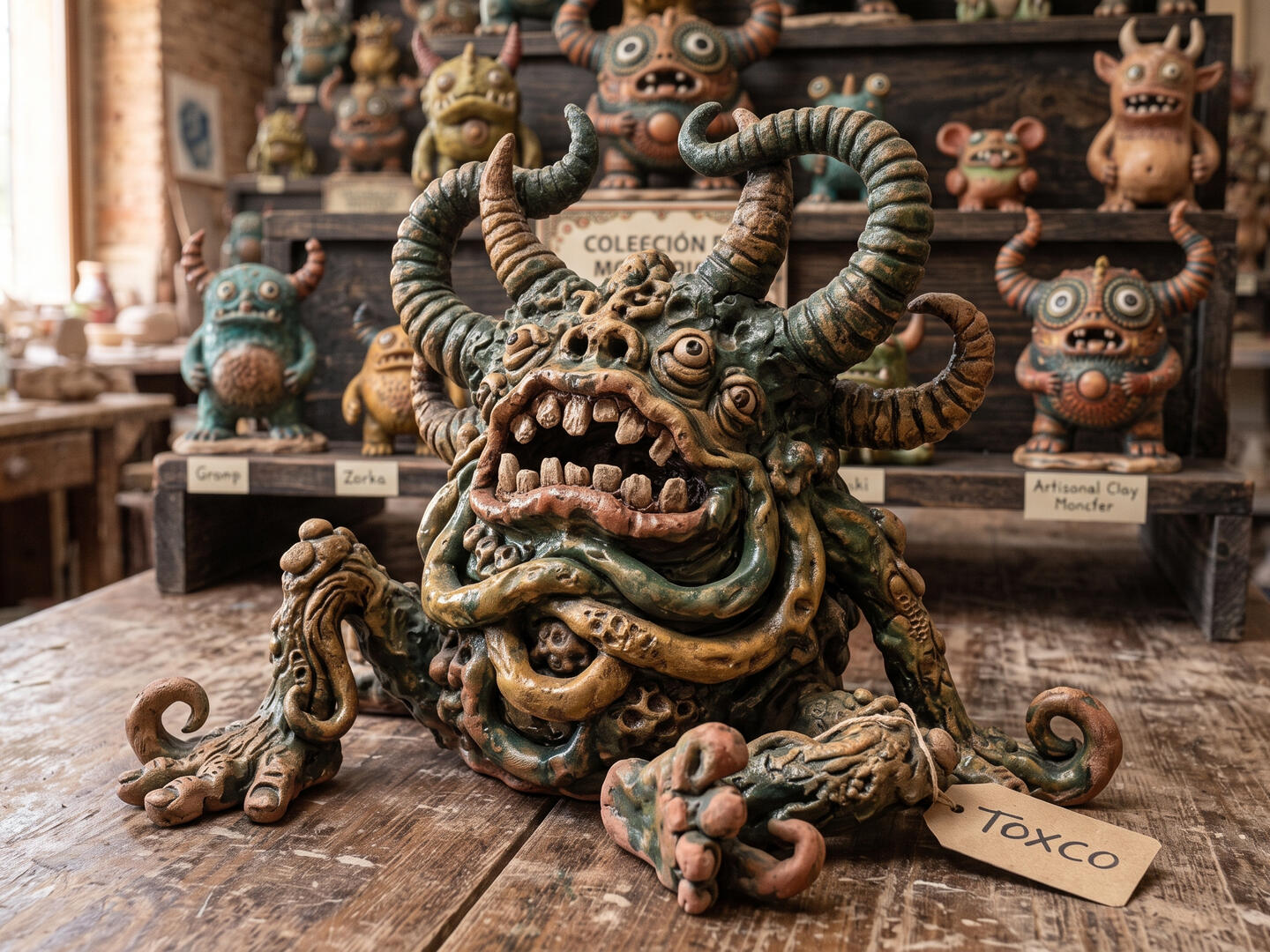 La bestia: Toxco Descubre a Toxco, una figura de monstruo artesanal en barro cocido con un diseño tosco, curvas orgánicas y un acabado rústico único. ¡Encuentra tu bestia!